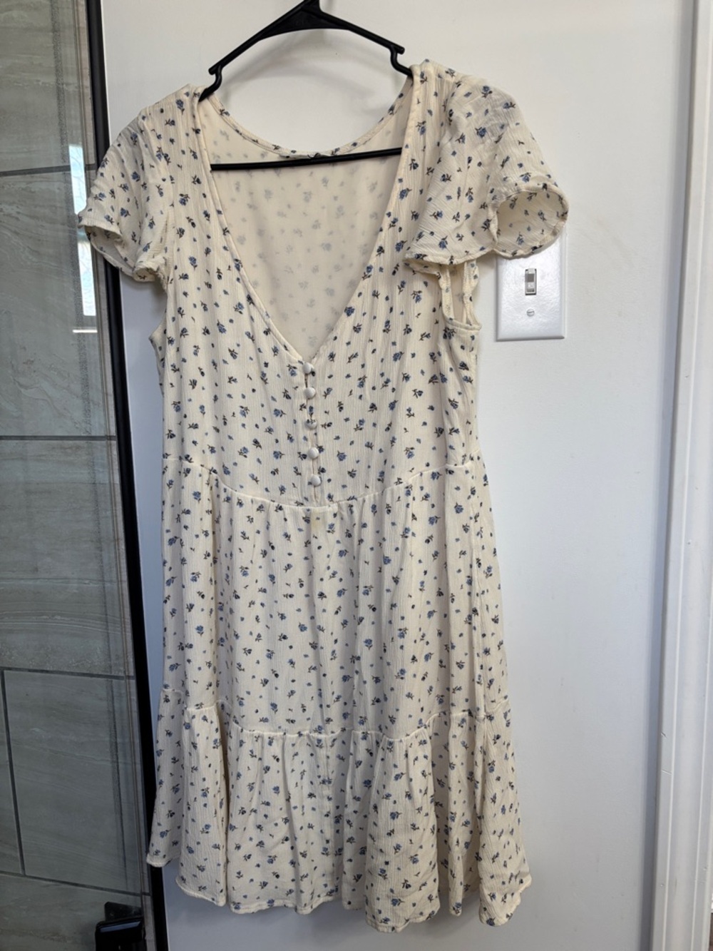 Cream Floral V-Neck Button-Front Dress